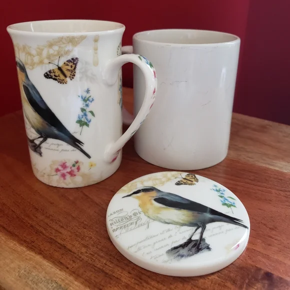 Kent Pottery Lidded Mug bird butterfly motif - Picture 6 of 7